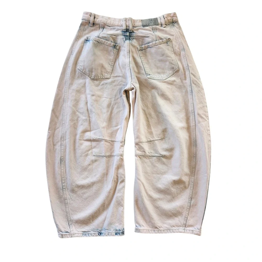 We The Free Lucky You Mid Rise Barrel Jeans Pink Blue Acid Wash Women's 29 Short - Picture 2 of 11